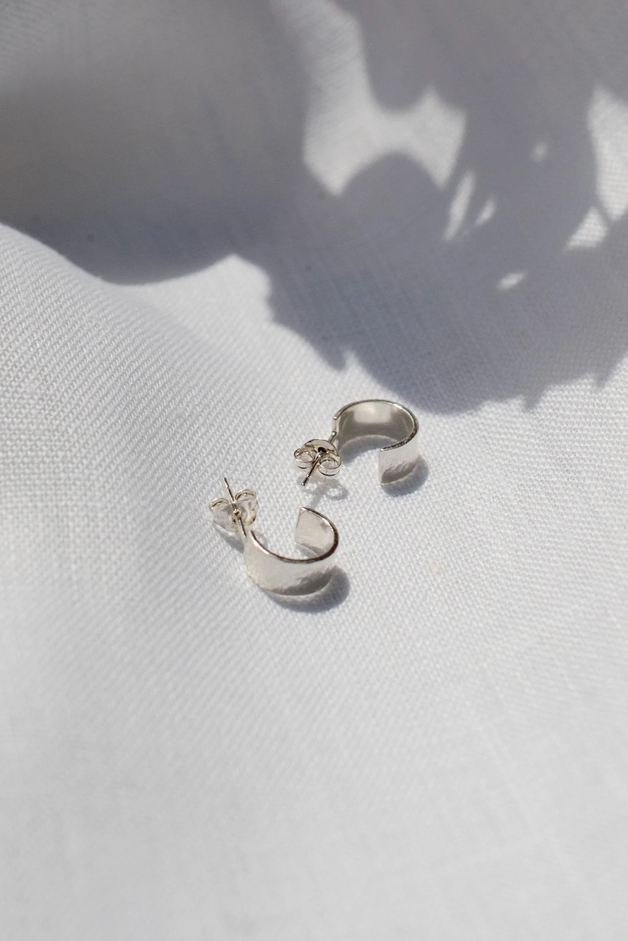 Silver Hammered Huggy Hoops - Image 3