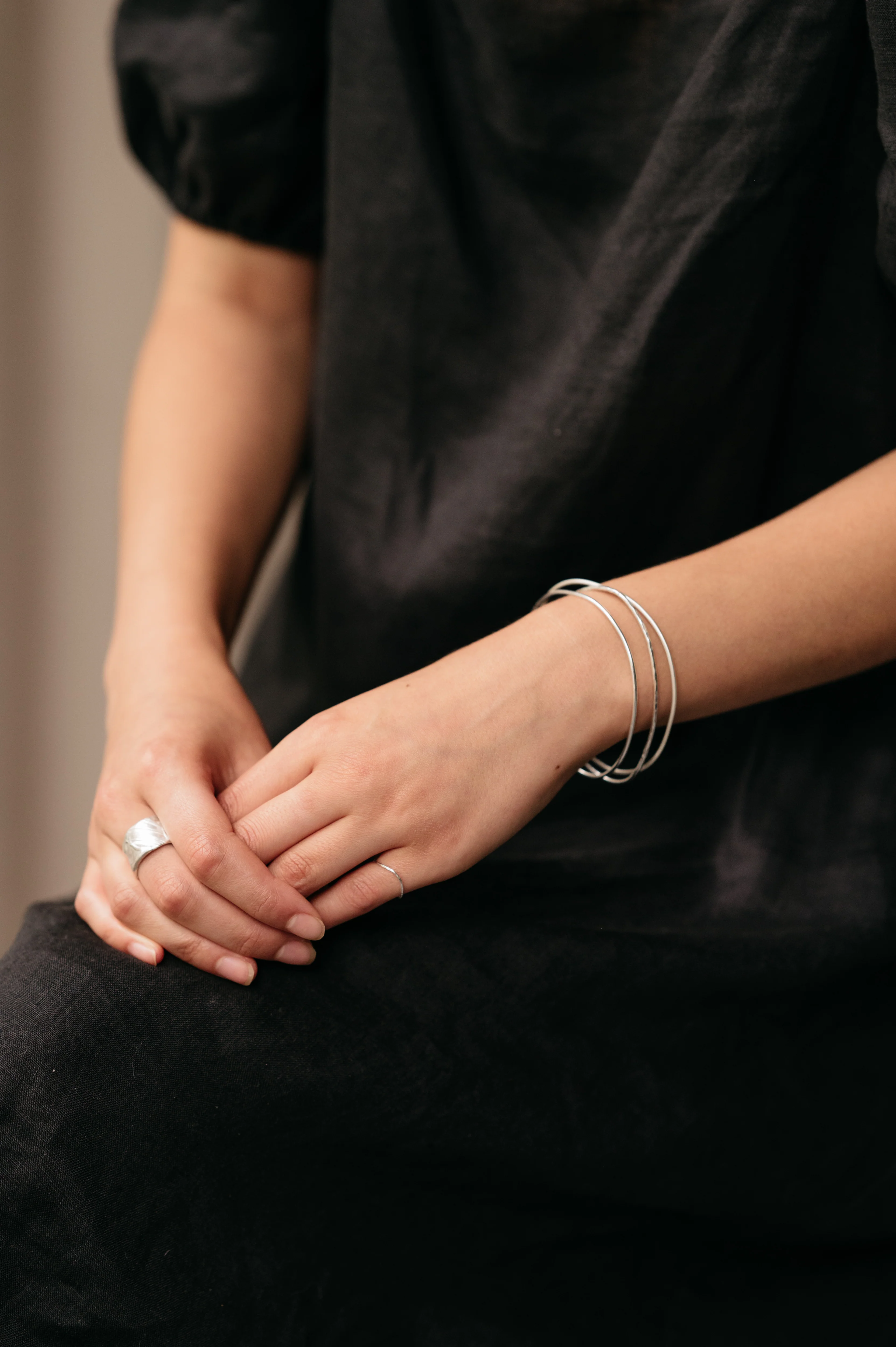 Silver Organic Shaped Bangle - Image 6