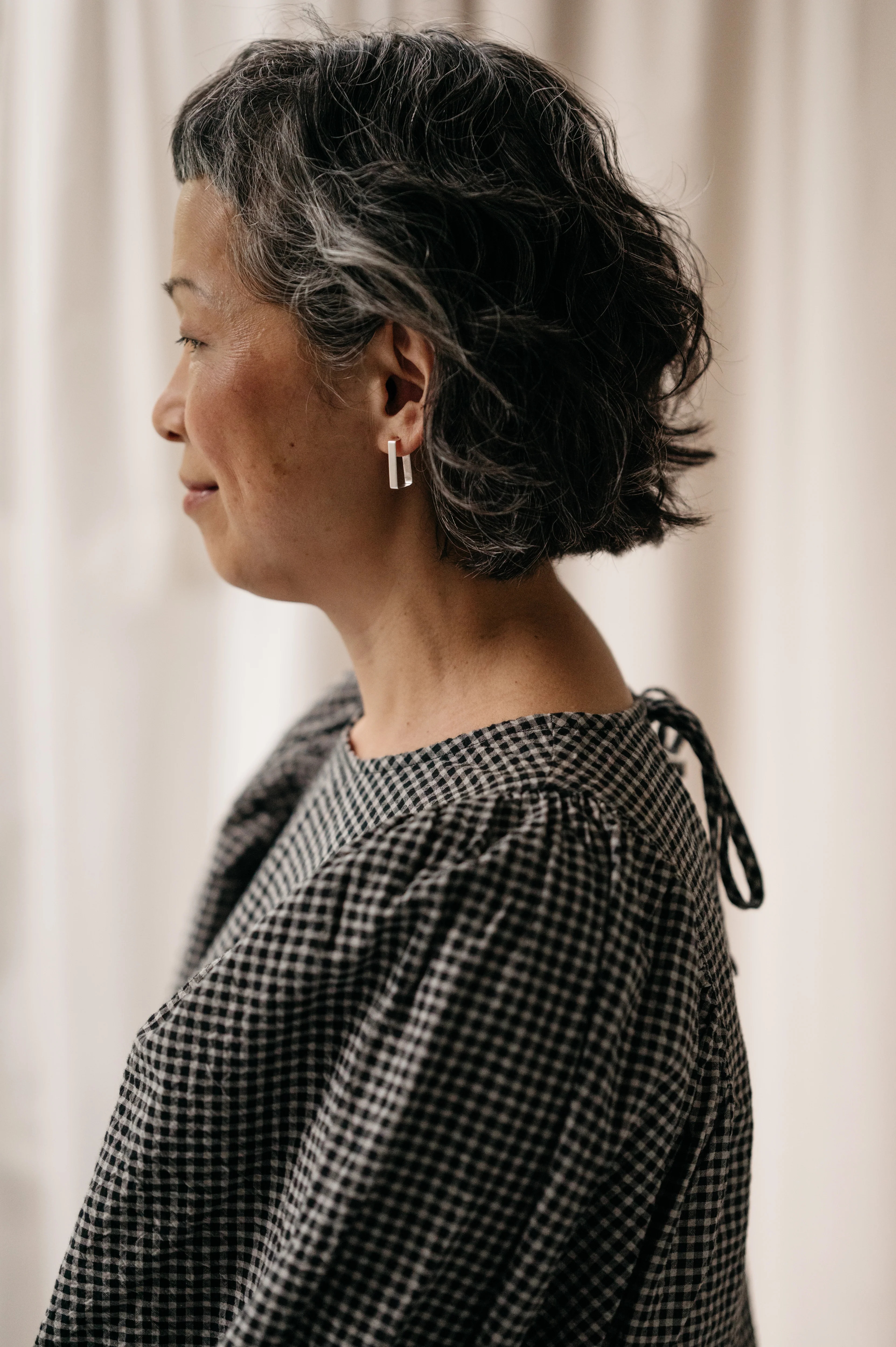 Silver Rectangle Matte Hoops - Image 5