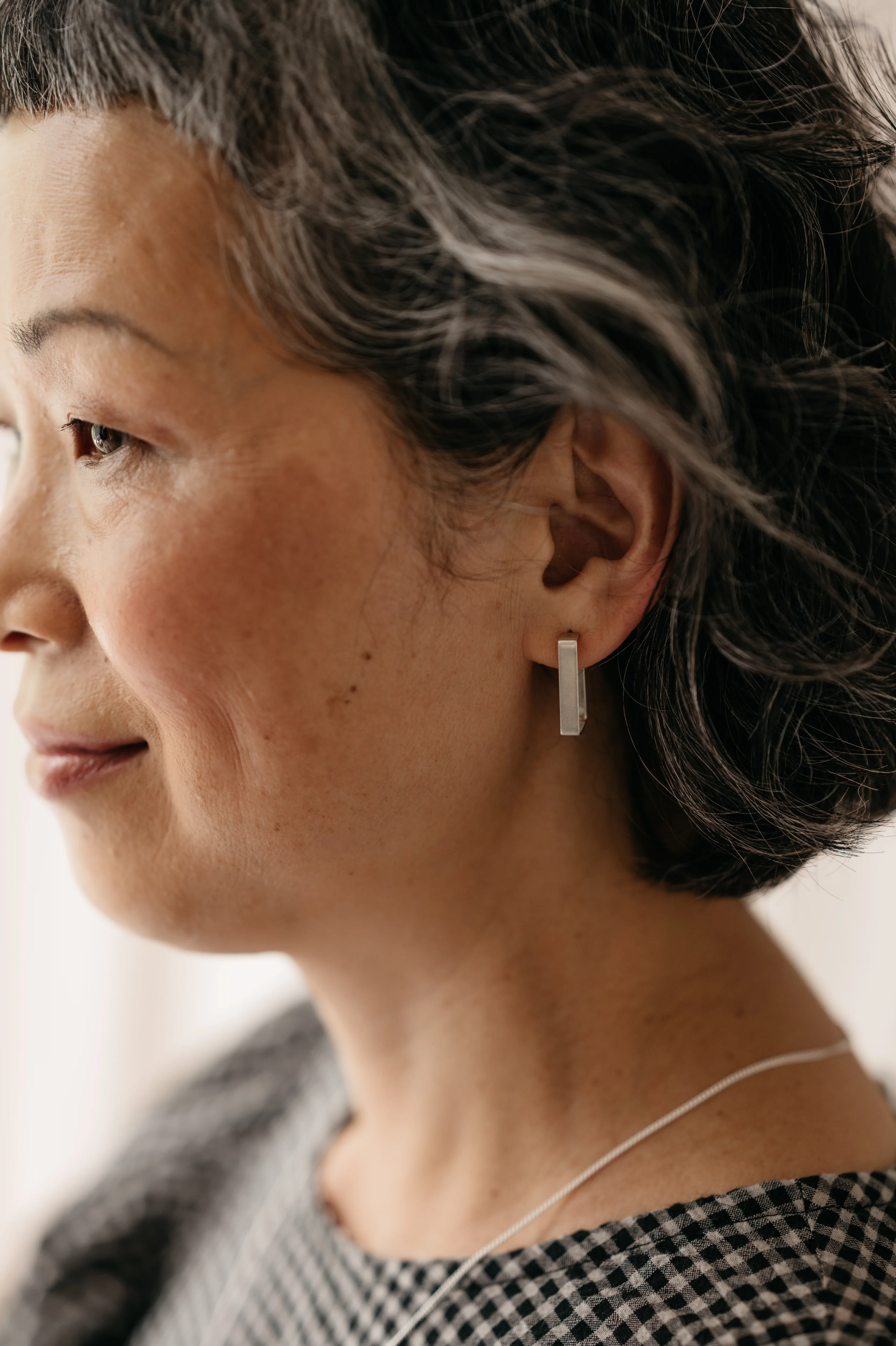 Silver Rectangle Matte Hoops - Image 6