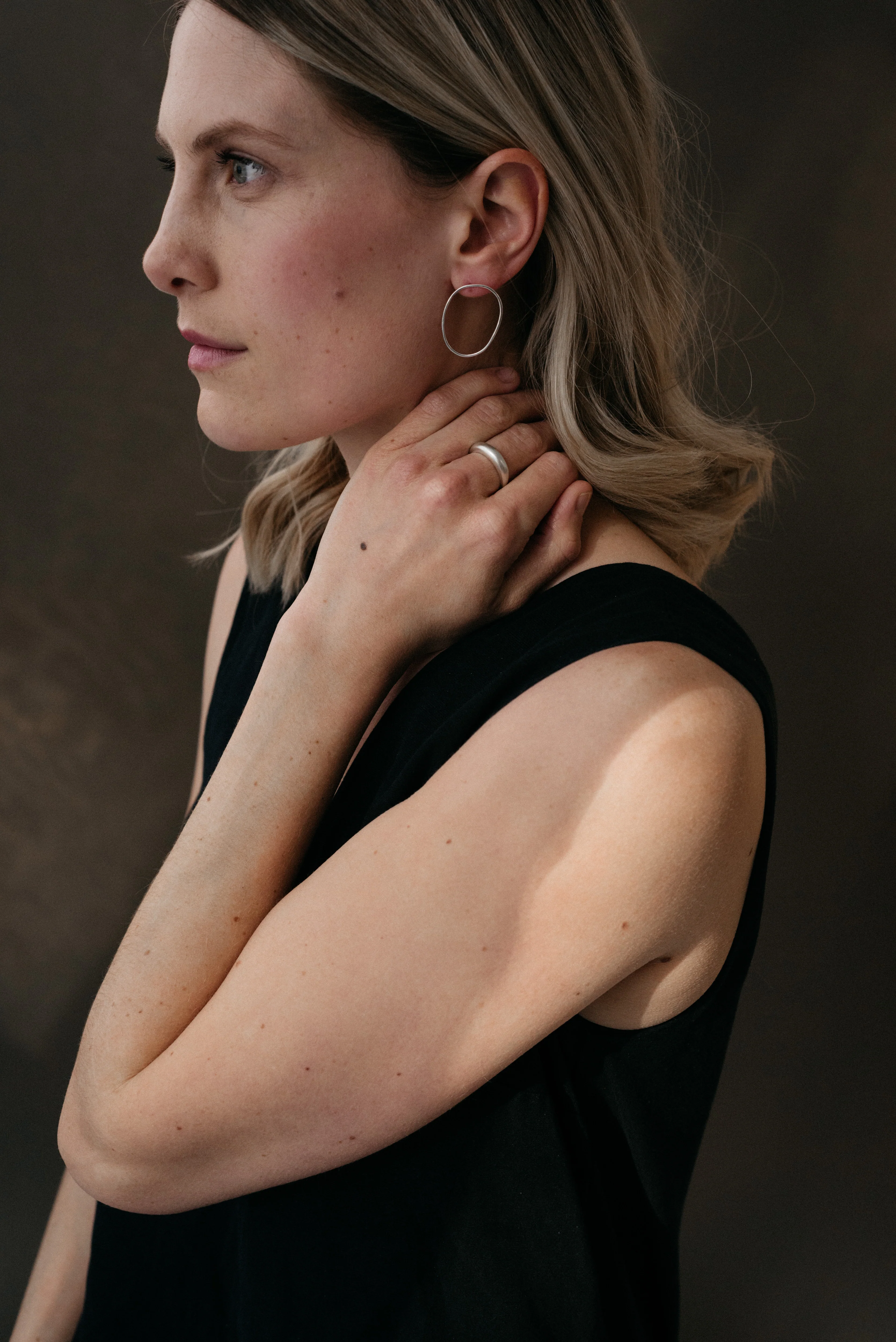 Silver Free-formed Organic Oval Earrings - Image 3