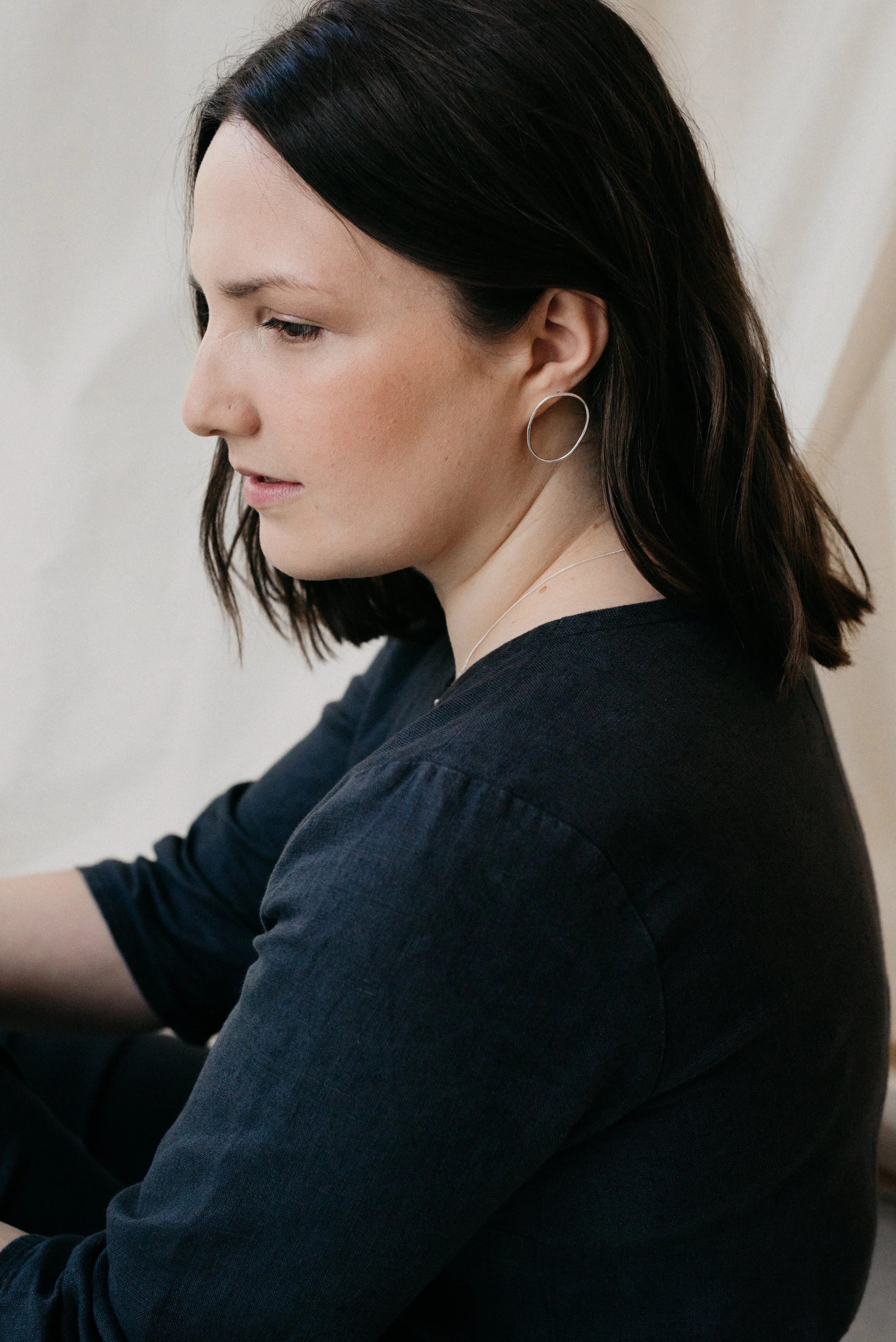 Silver Free-formed Organic Oval Earrings - Image 5