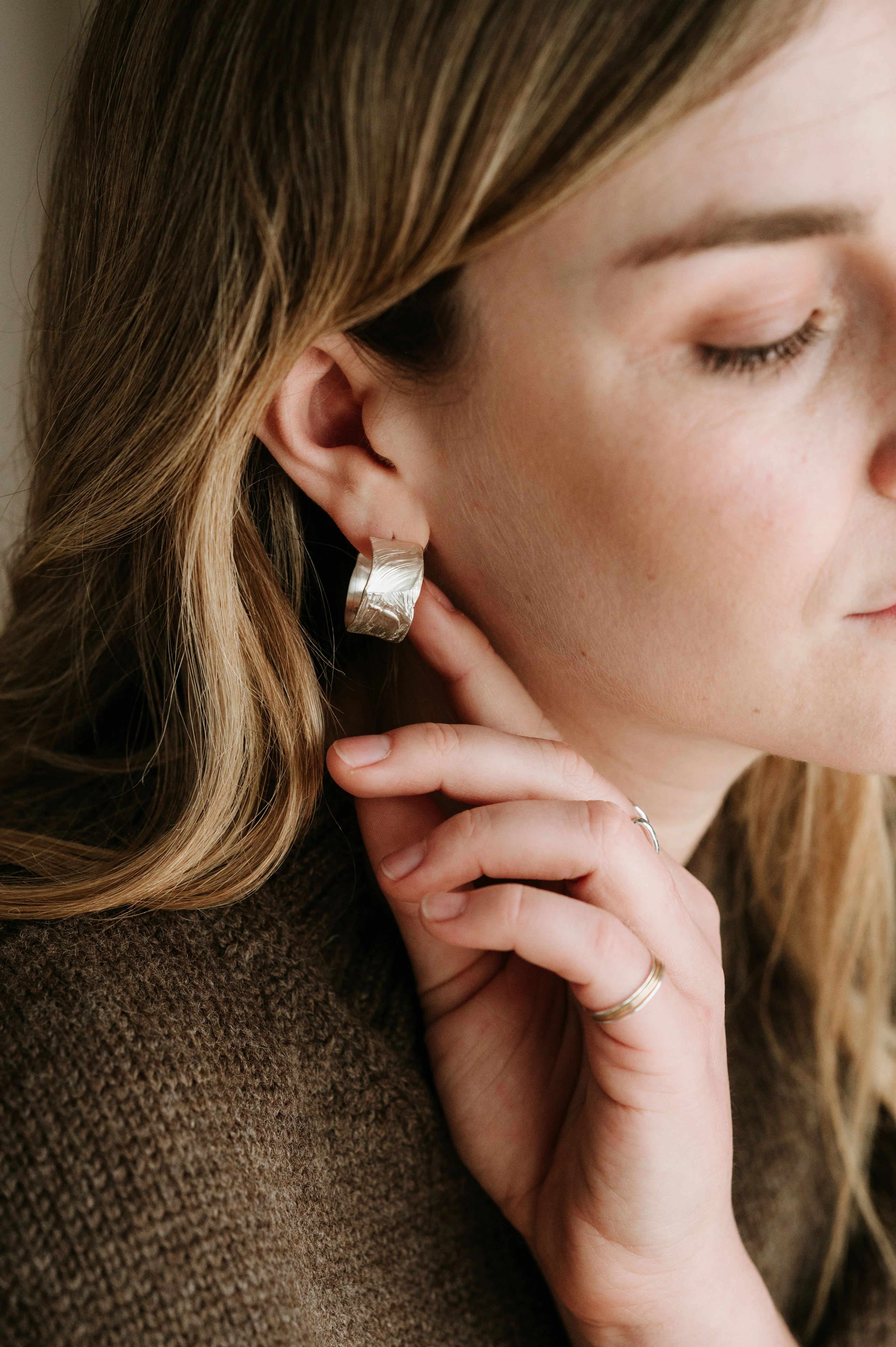 Silver Brush Stroke Hoops - Image 3